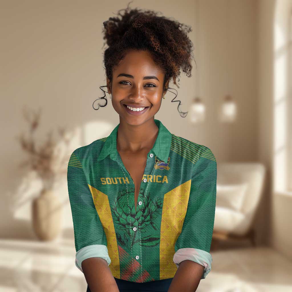 World Football 2026 South Africa Custom Women Casual Shirt Tradional Protea Kente Pattern - Wonder Print Shop