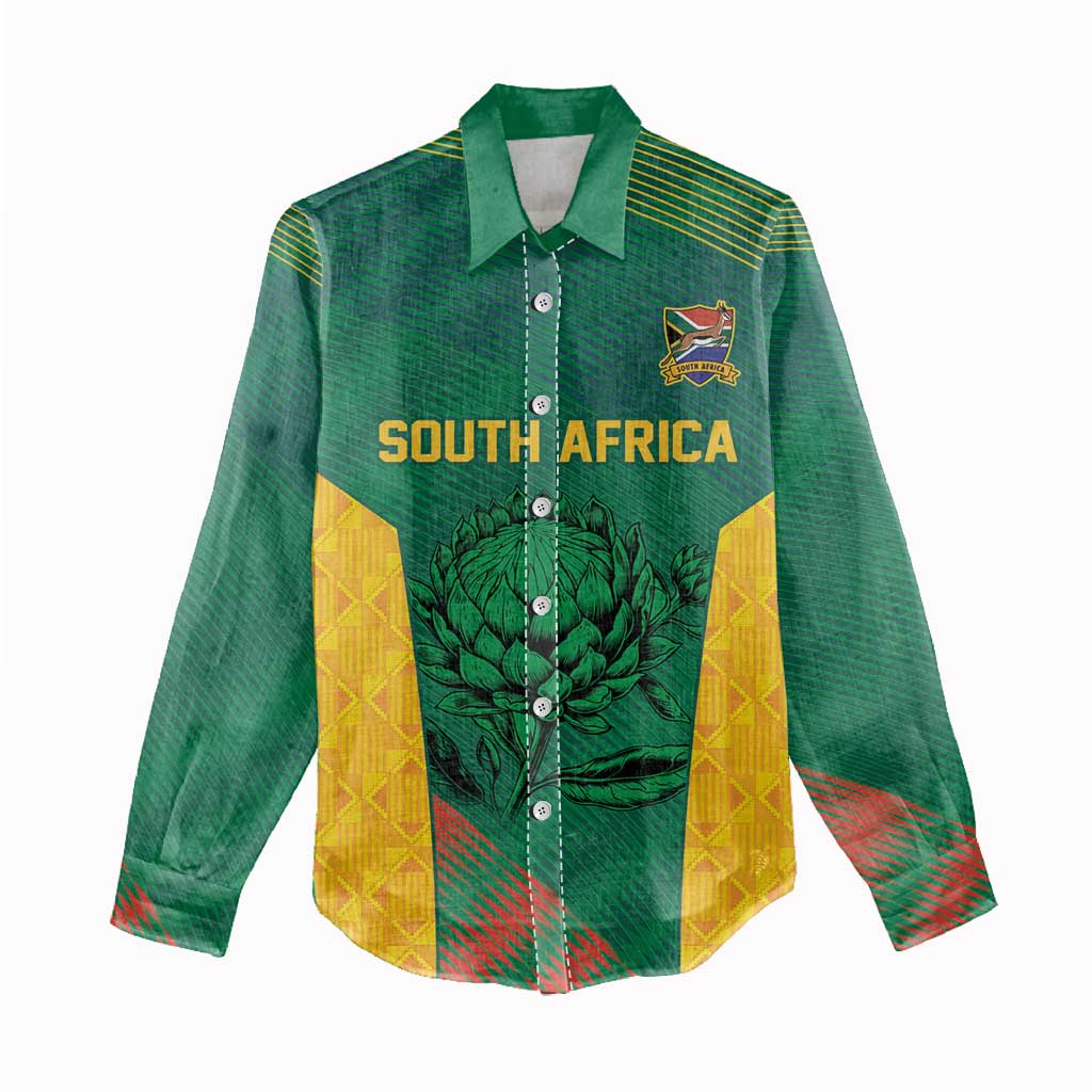 World Football 2026 South Africa Custom Women Casual Shirt Tradional Protea Kente Pattern - Wonder Print Shop