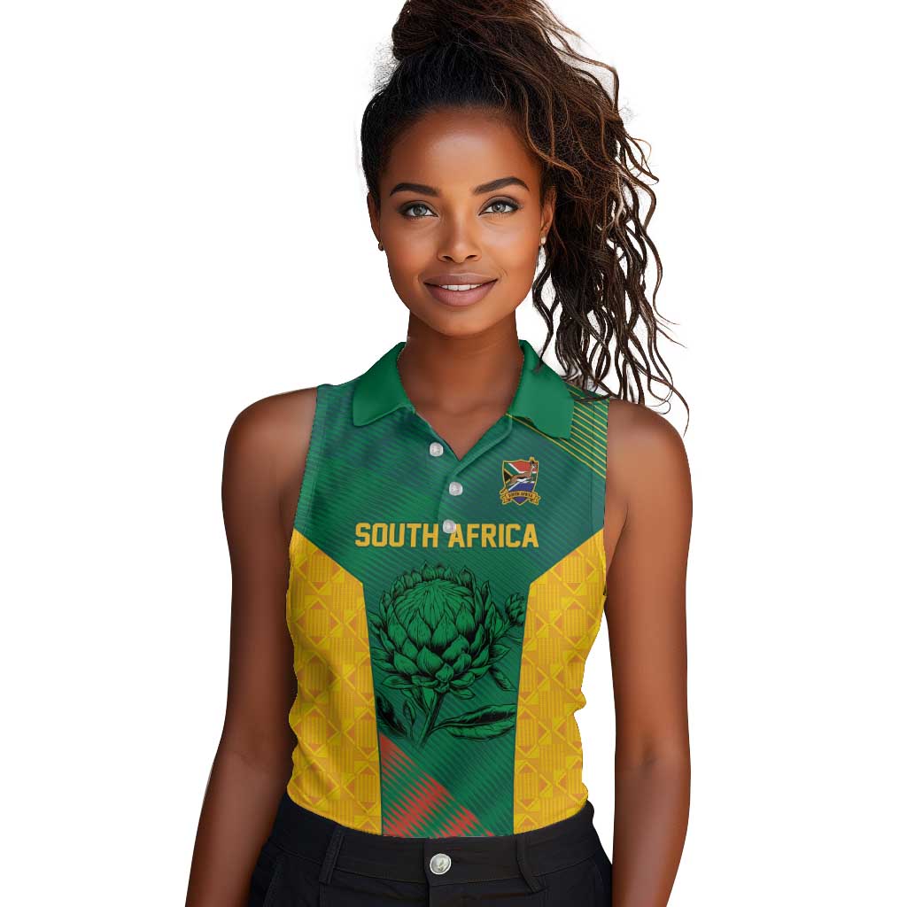 World Football 2026 South Africa Custom Women Sleeveless Polo Shirt Tradional Protea Kente Pattern - Wonder Print Shop