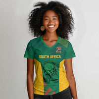 World Football 2026 South Africa Custom Women V-Neck T-Shirt Tradional Protea Kente Pattern - Wonder Print Shop