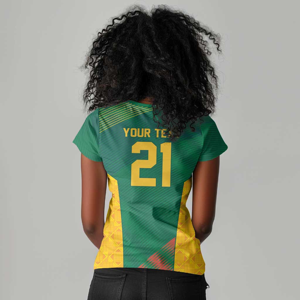 World Football 2026 South Africa Custom Women V-Neck T-Shirt Tradional Protea Kente Pattern - Wonder Print Shop