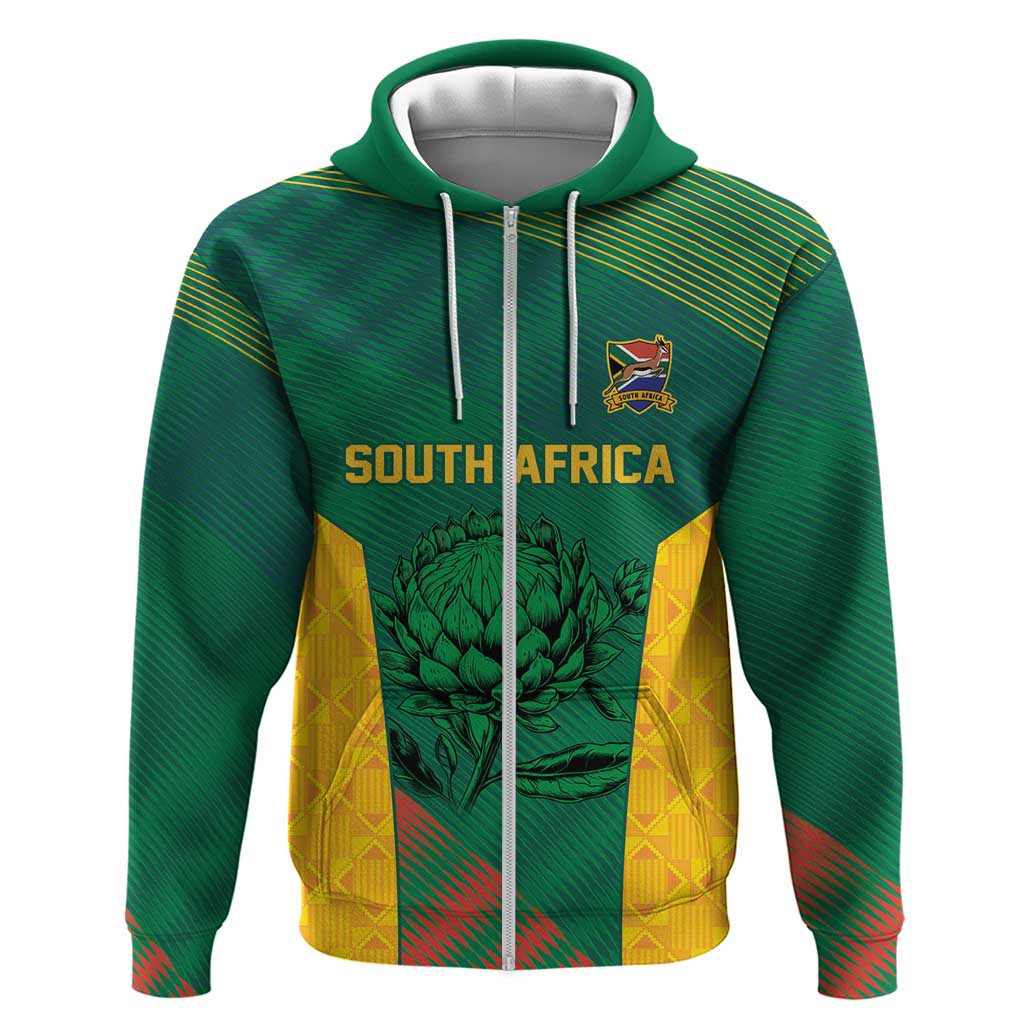 World Football 2026 South Africa Custom Zip Hoodie Tradional Protea Kente Pattern - Wonder Print Shop