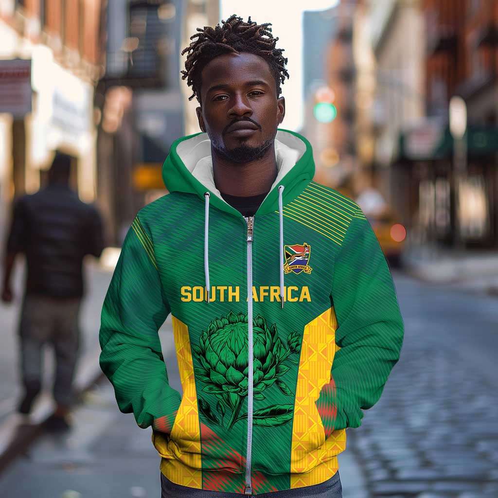 World Football 2026 South Africa Custom Zip Hoodie Tradional Protea Kente Pattern - Wonder Print Shop