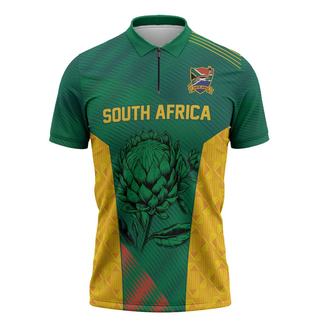 World Football 2026 South Africa Custom Zipper Polo Shirt Tradional Protea Kente Pattern - Wonder Print Shop
