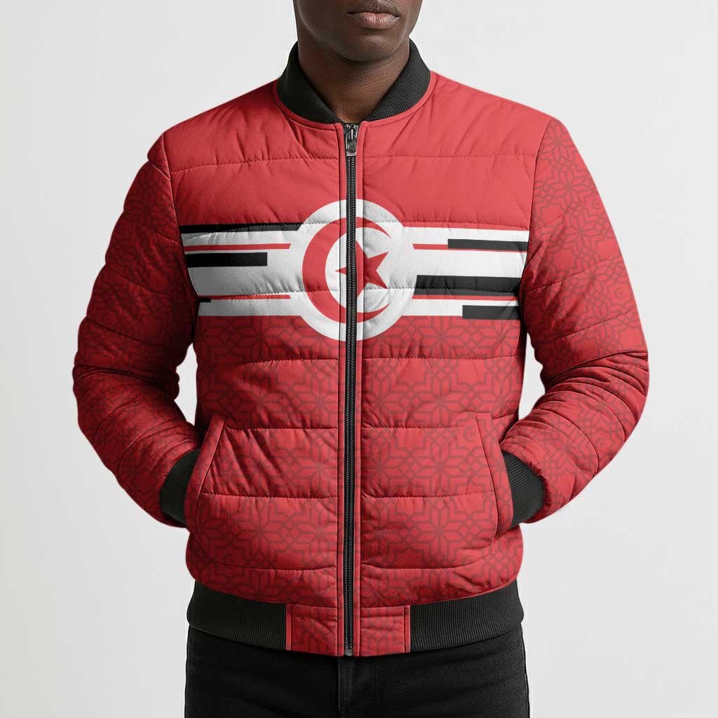 World Football 2026 Tunisia Custom Bomber Puffer Jacket Traditional Islamic Motif - Wonder Print Shop