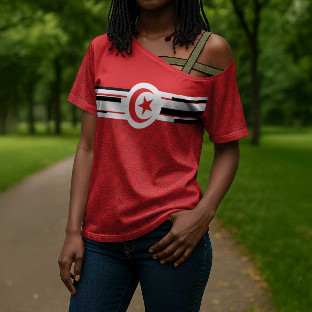 World Football 2026 Tunisia Custom Cross Shoulder Shirt Traditional Islamic Motif - Wonder Print Shop