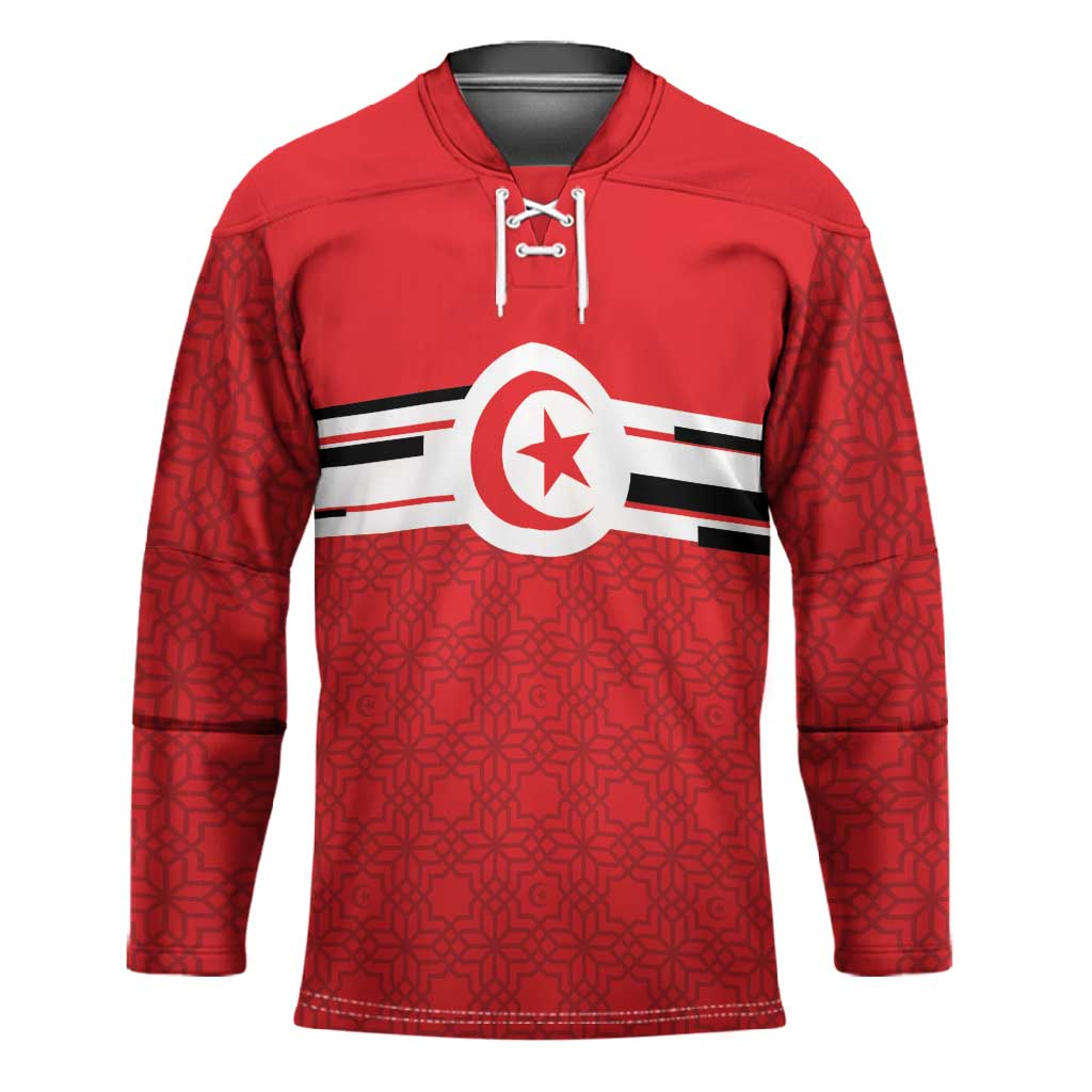 World Football 2026 Tunisia Custom Hockey Jersey Traditional Islamic Motif - Wonder Print Shop