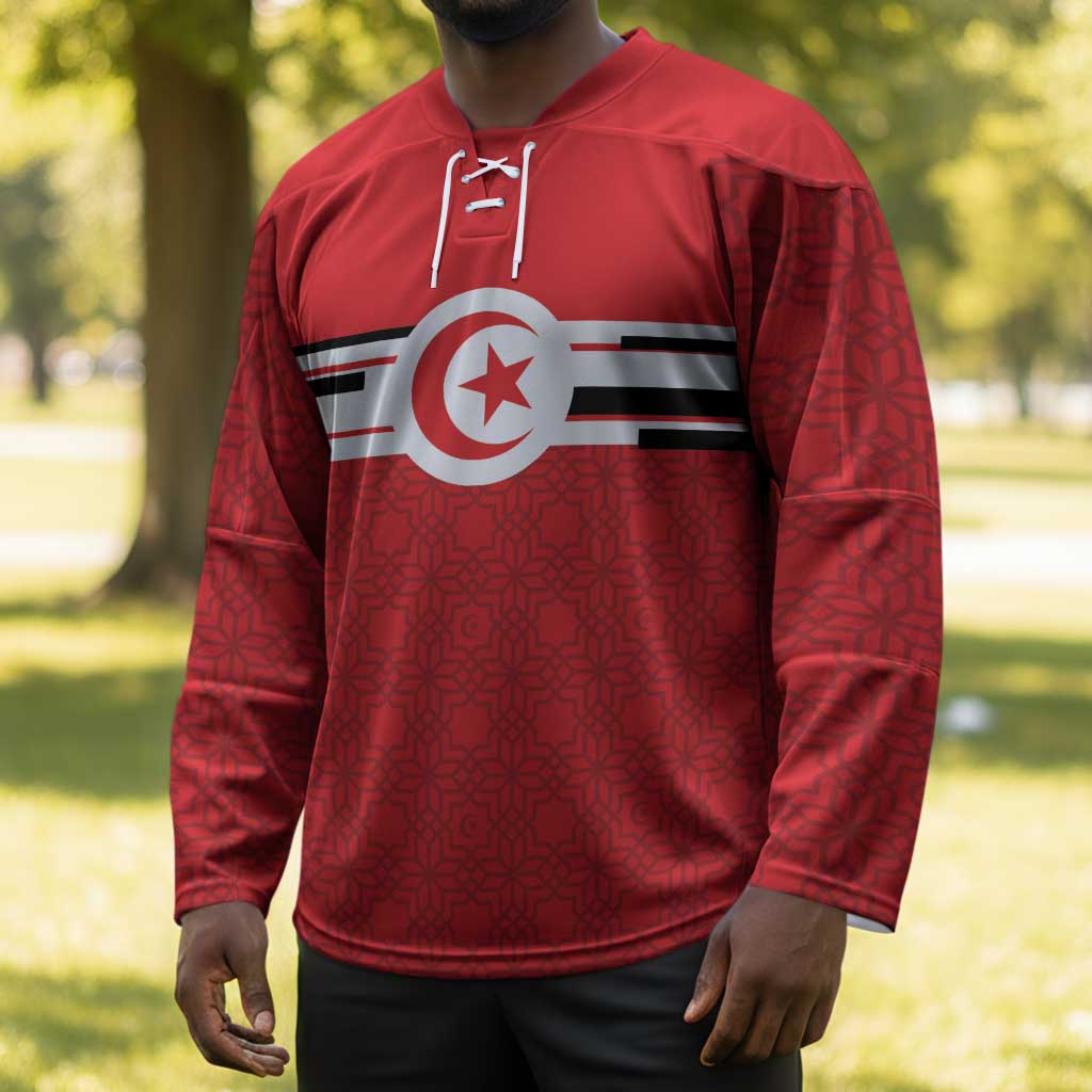 World Football 2026 Tunisia Custom Hockey Jersey Traditional Islamic Motif - Wonder Print Shop