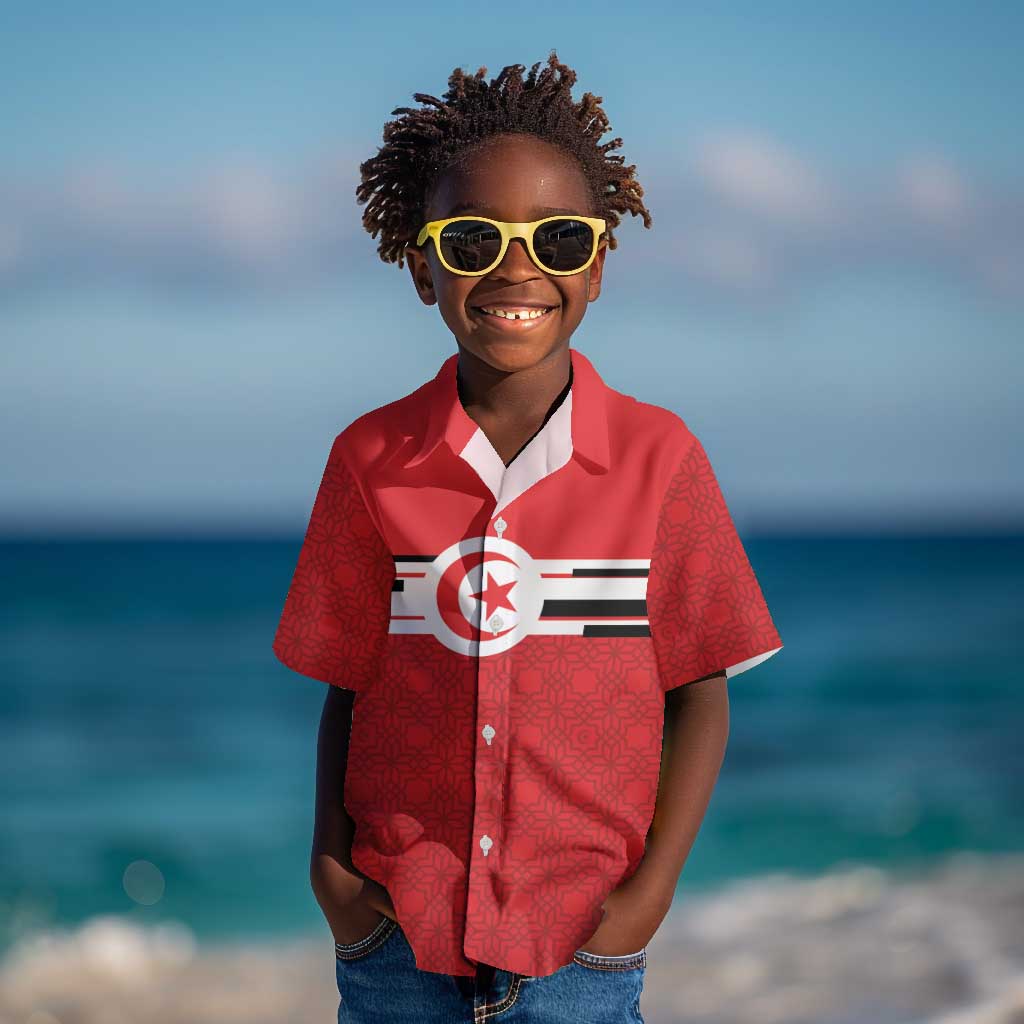 World Football 2026 Tunisia Custom Kid Hawaiian Shirt Traditional Islamic Motif - Wonder Print Shop
