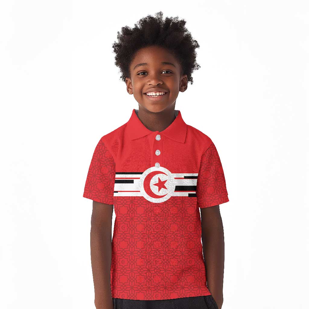 World Football 2026 Tunisia Custom Kid Polo Shirt Traditional Islamic Motif - Wonder Print Shop