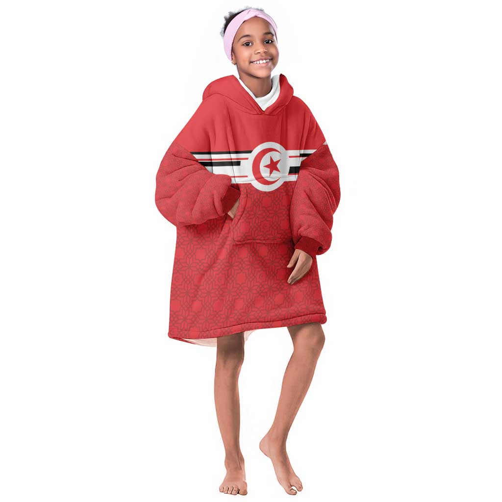World Football 2026 Tunisia Custom Kid Wearable Blanket Hoodie Traditional Islamic Motif - Wonder Print Shop