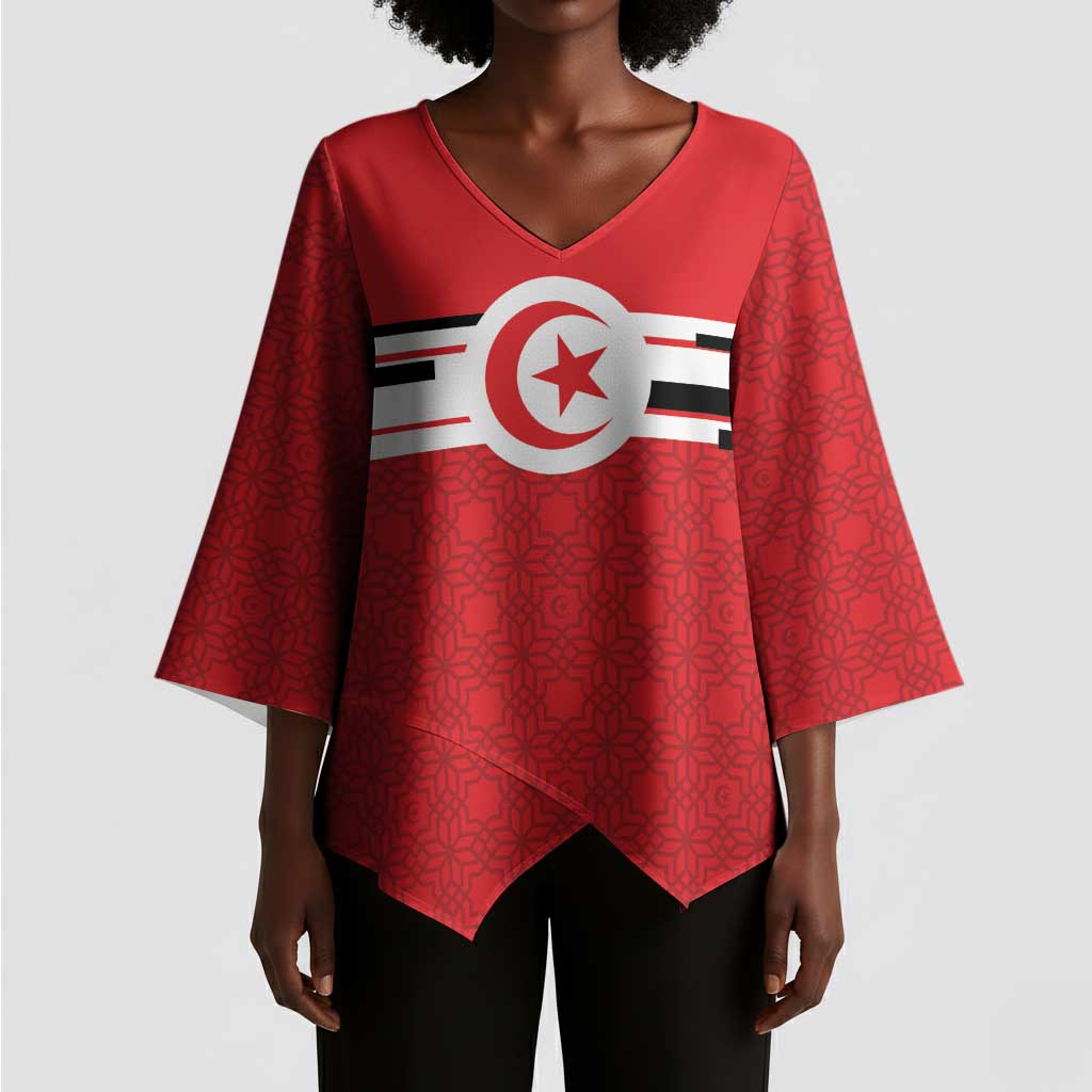 World Football 2026 Tunisia Custom Kimono Sleeve Blouse Traditional Islamic Motif - Wonder Print Shop