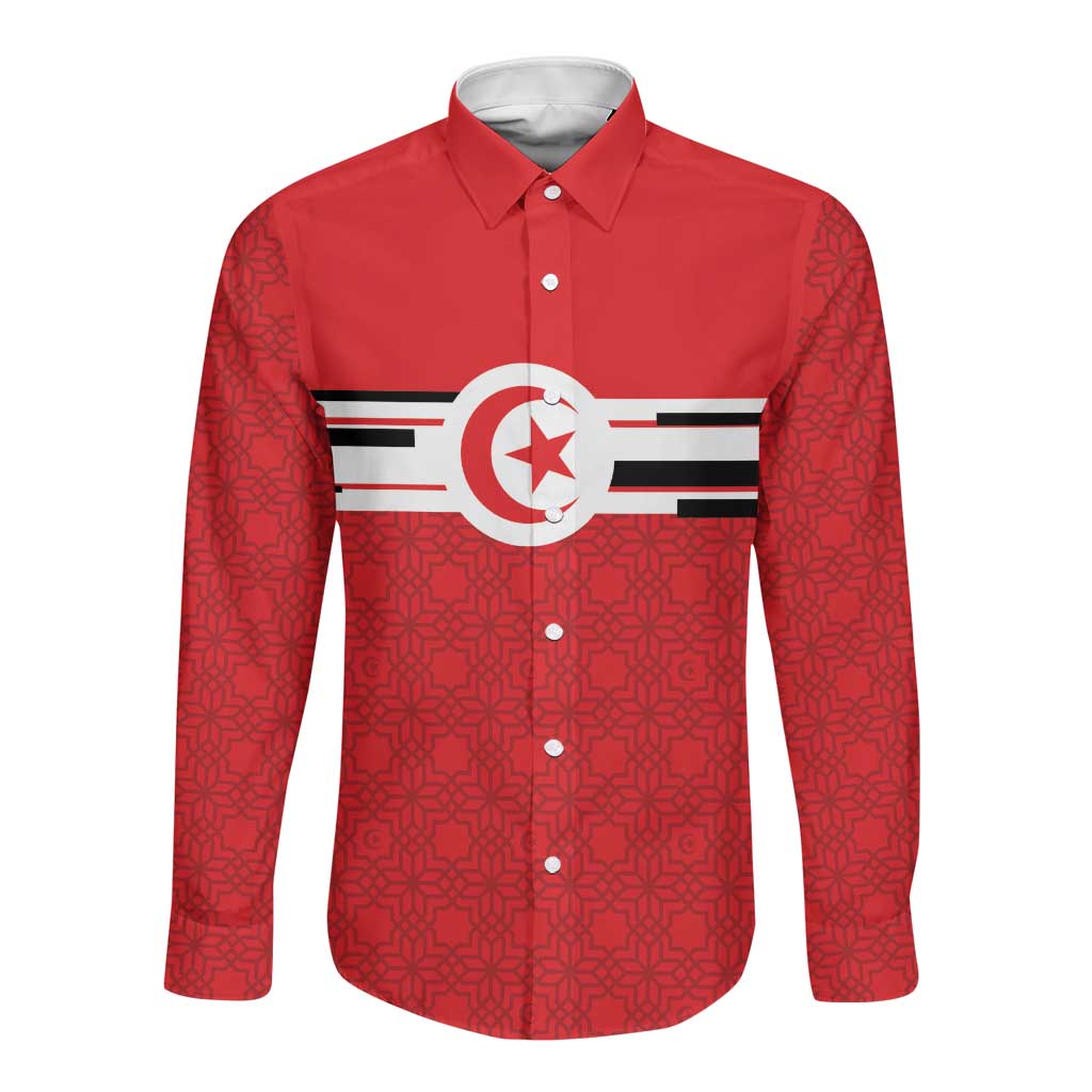 World Football 2026 Tunisia Custom Long Sleeve Button Shirt Traditional Islamic Motif - Wonder Print Shop