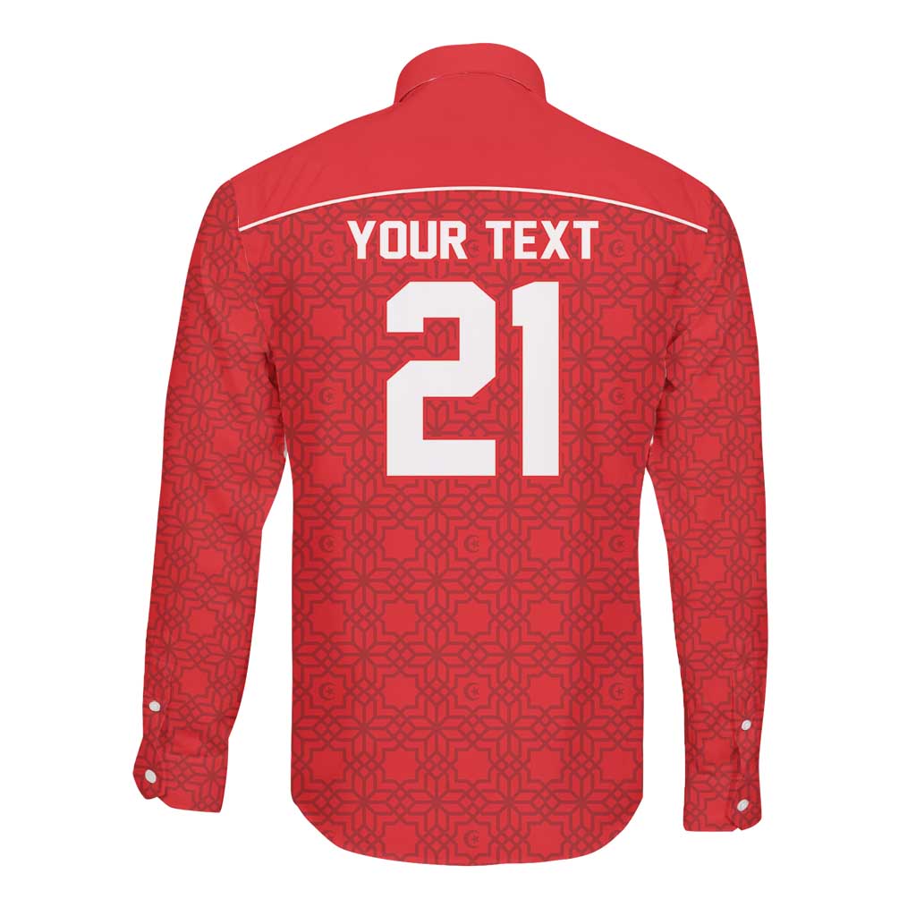 World Football 2026 Tunisia Custom Long Sleeve Button Shirt Traditional Islamic Motif - Wonder Print Shop