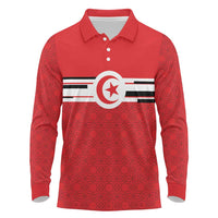 World Football 2026 Tunisia Custom Long Sleeve Polo Shirt Traditional Islamic Motif - Wonder Print Shop