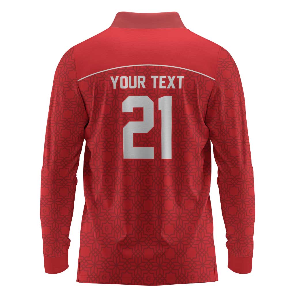 World Football 2026 Tunisia Custom Long Sleeve Polo Shirt Traditional Islamic Motif - Wonder Print Shop