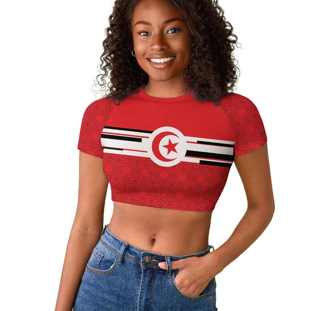 World Football 2026 Tunisia Custom Raglan Cropped T shirt Traditional Islamic Motif - Wonder Print Shop