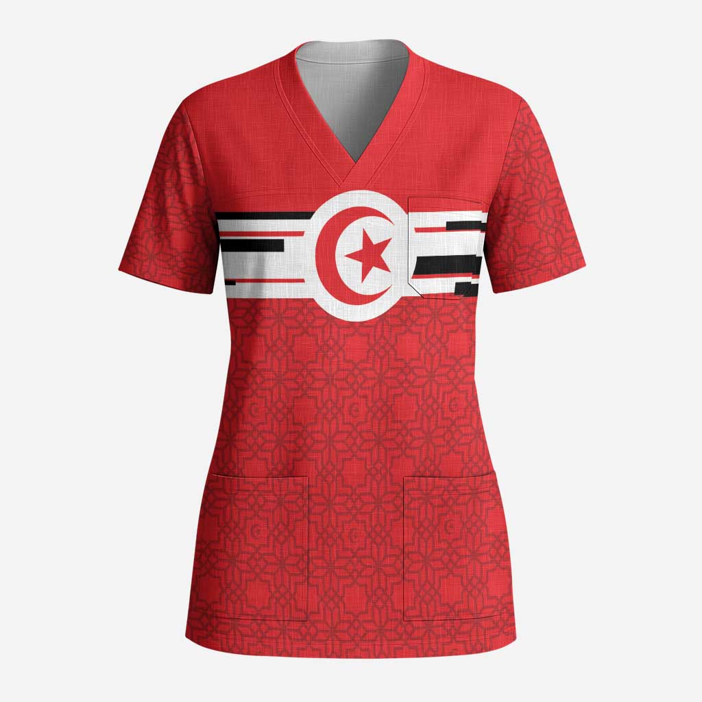 World Football 2026 Tunisia Custom Scrub Top Traditional Islamic Motif - Wonder Print Shop