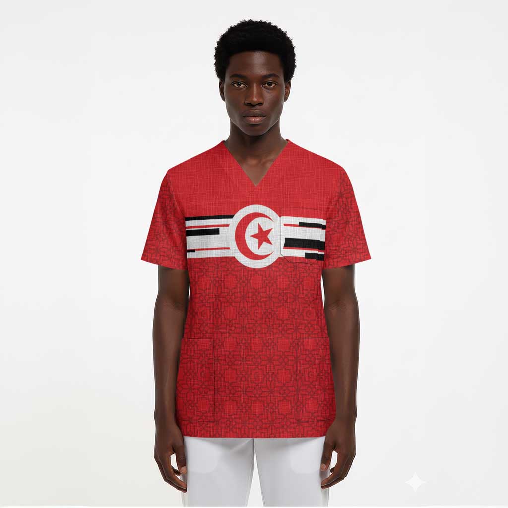 World Football 2026 Tunisia Custom Scrub Top Traditional Islamic Motif - Wonder Print Shop