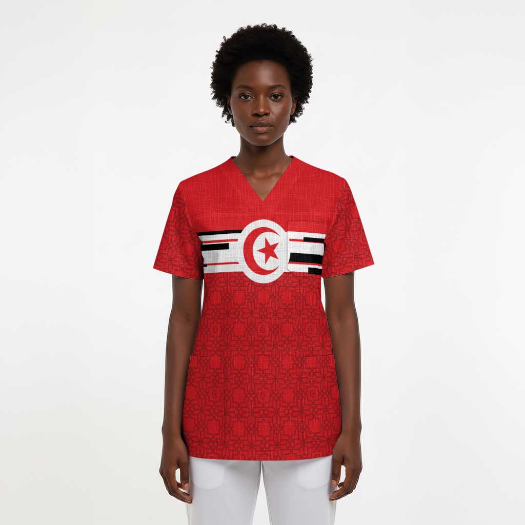 World Football 2026 Tunisia Custom Scrub Top Traditional Islamic Motif - Wonder Print Shop
