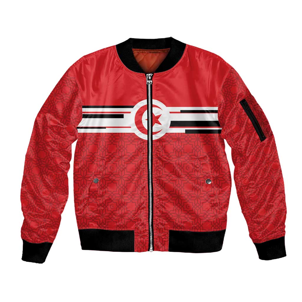 World Football 2026 Tunisia Custom Sleeve Zip Bomber Jacket Traditional Islamic Motif - Wonder Print Shop