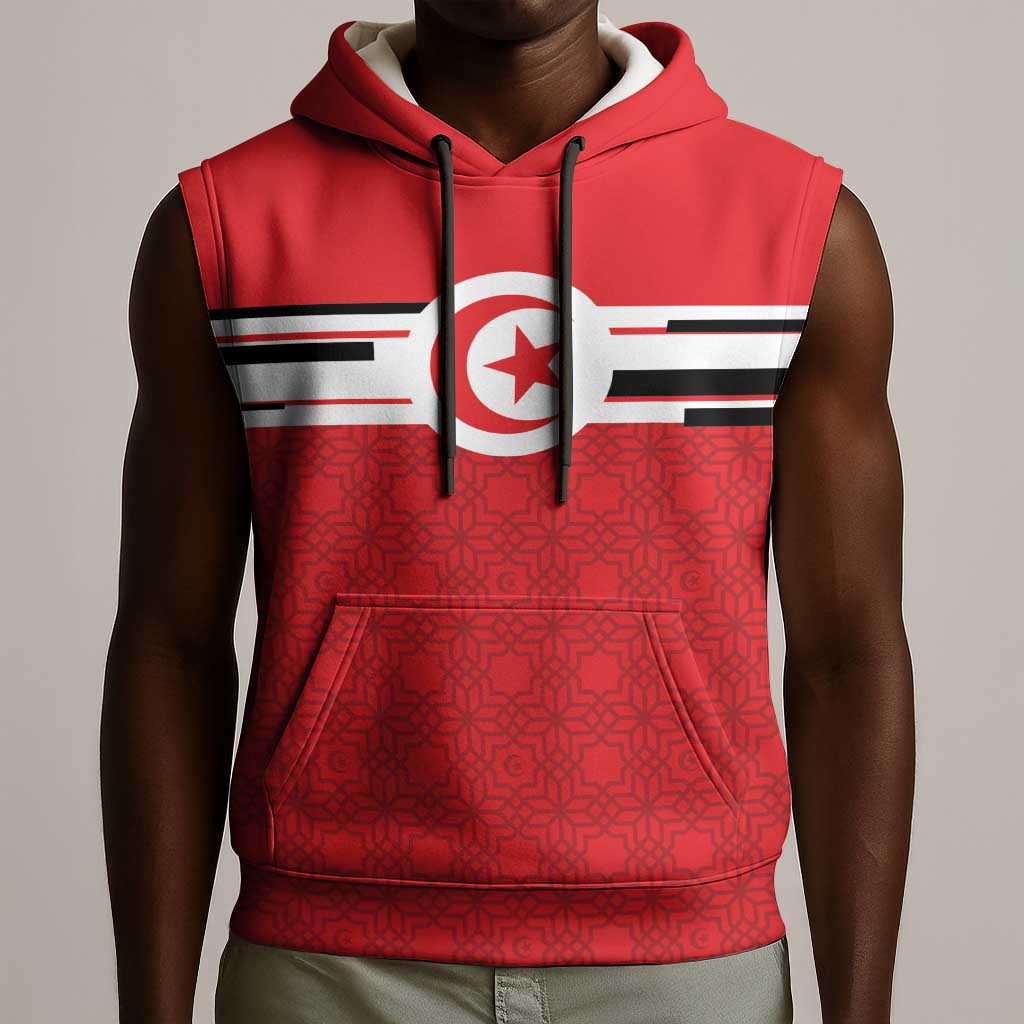 World Football 2026 Tunisia Custom Sleeveless Hoodie Traditional Islamic Motif - Wonder Print Shop