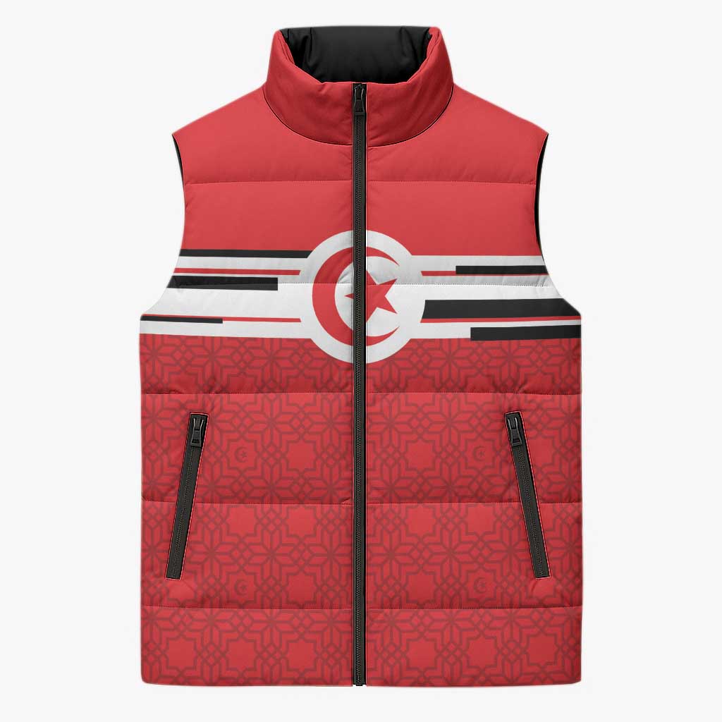 World Football 2026 Tunisia Custom Sleeveless Puffer Jacket Traditional Islamic Motif - Wonder Print Shop