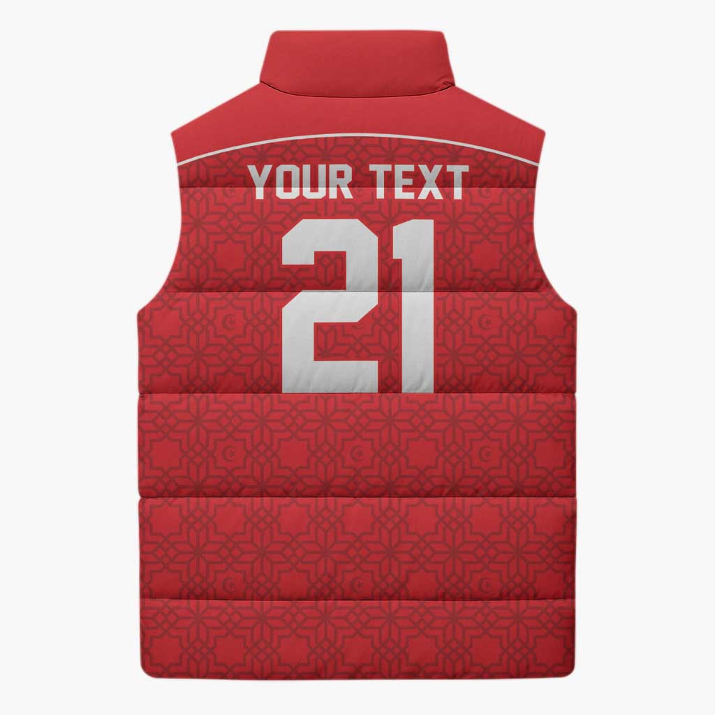 World Football 2026 Tunisia Custom Sleeveless Puffer Jacket Traditional Islamic Motif - Wonder Print Shop