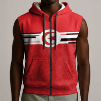 World Football 2026 Tunisia Custom Sleeveless Zip Hoodie Traditional Islamic Motif - Wonder Print Shop