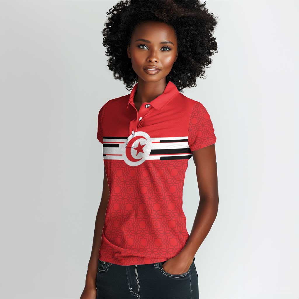 World Football 2026 Tunisia Custom Women Polo Shirt Traditional Islamic Motif - Wonder Print Shop