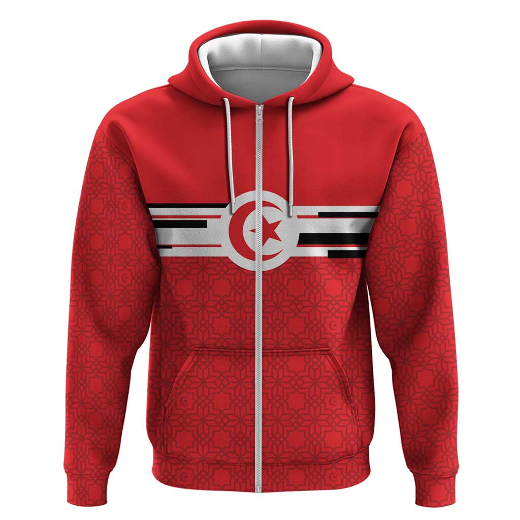 World Football 2026 Tunisia Custom Zip Hoodie Traditional Islamic Motif - Wonder Print Shop