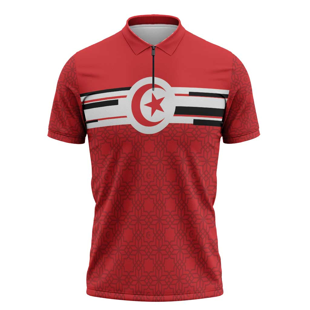 World Football 2026 Tunisia Custom Zipper Polo Shirt Traditional Islamic Motif - Wonder Print Shop