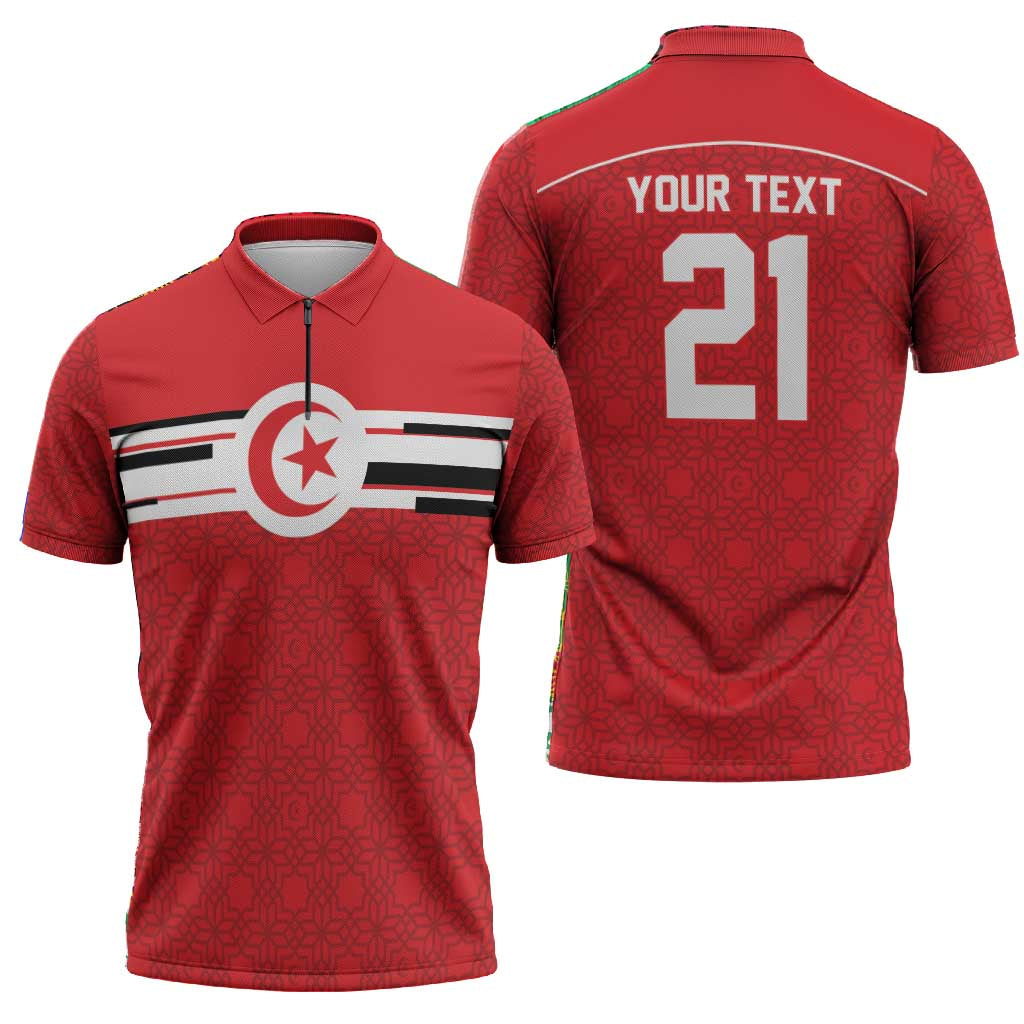 World Football 2026 Tunisia Custom Zipper Polo Shirt Traditional Islamic Motif - Wonder Print Shop
