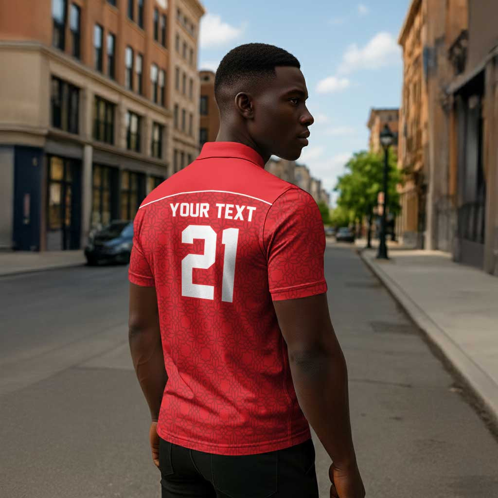 World Football 2026 Tunisia Custom Zipper Polo Shirt Traditional Islamic Motif - Wonder Print Shop