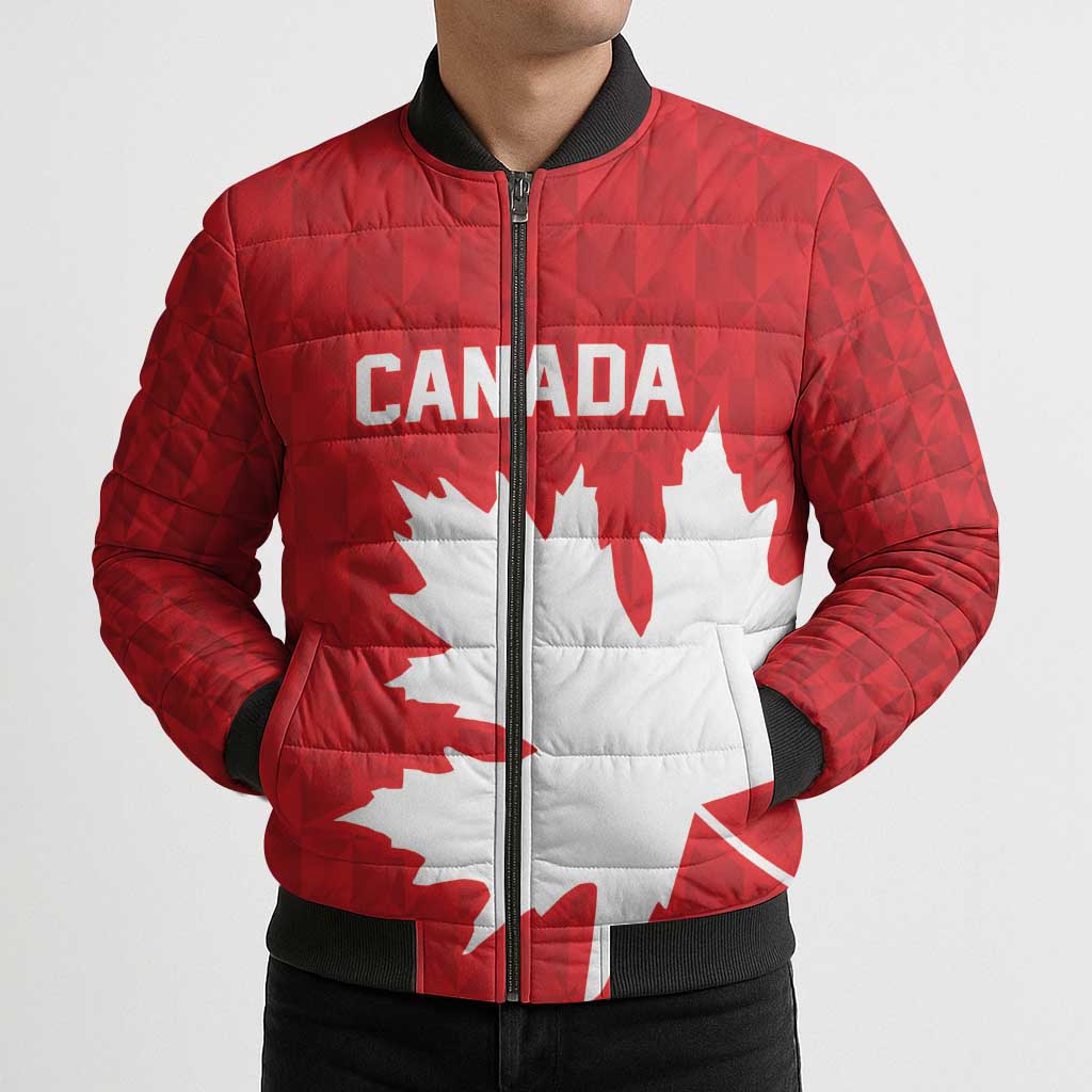 World Football 2026 Canada Custom Bomber Puffer Jacket Canucks Maple Leaf Pattern - Wonder Print Shop