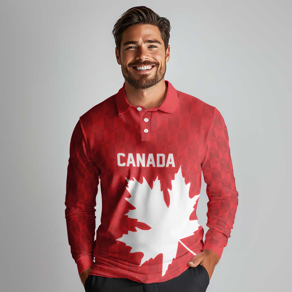 World Football 2026 Canada Custom Long Sleeve Polo Shirt Canucks Maple Leaf Pattern - Wonder Print Shop
