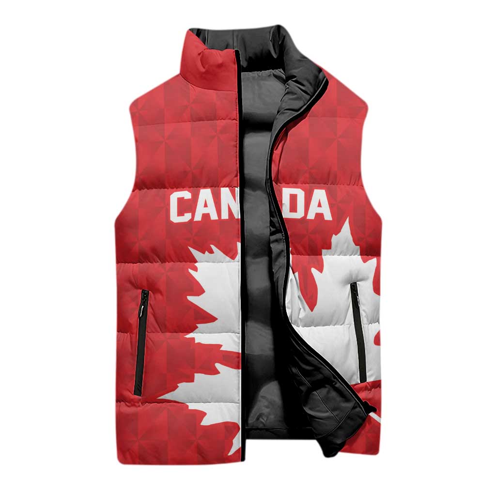 World Football 2026 Canada Custom Sleeveless Puffer Jacket Canucks Maple Leaf Pattern - Wonder Print Shop