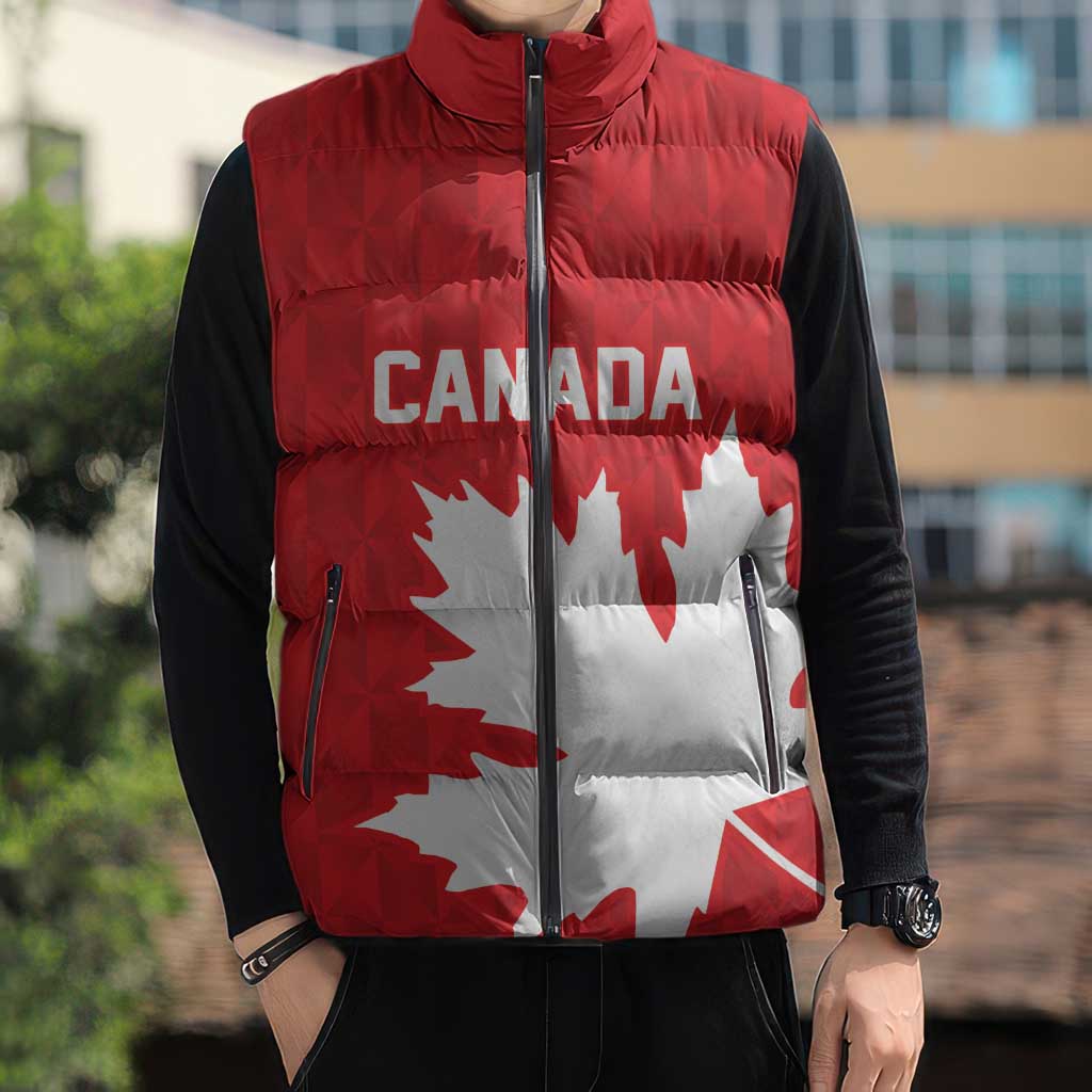 World Football 2026 Canada Custom Sleeveless Puffer Jacket Canucks Maple Leaf Pattern - Wonder Print Shop