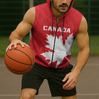 World Football 2026 Canada Custom Sleeveless Zip Hoodie Canucks Maple Leaf Pattern - Wonder Print Shop