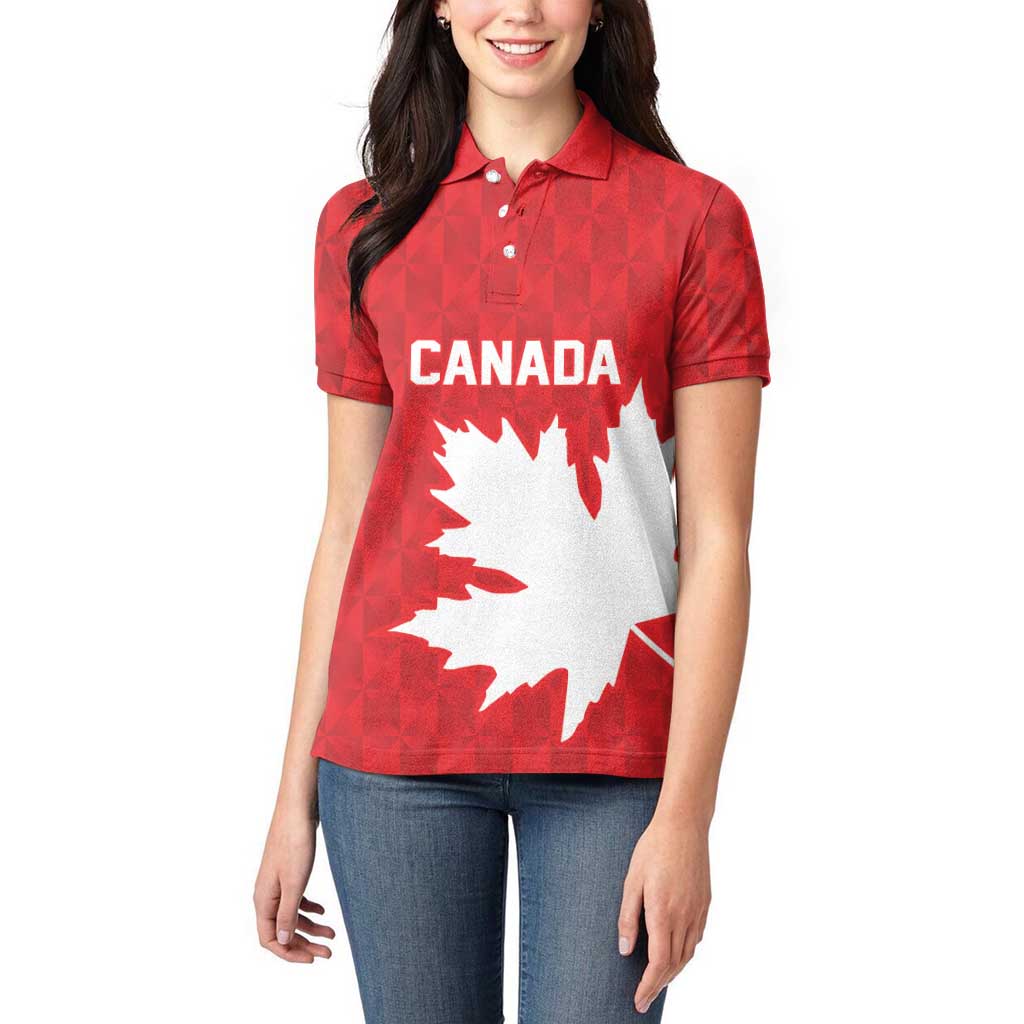 World Football 2026 Canada Custom Women Polo Shirt Canucks Maple Leaf Pattern - Wonder Print Shop