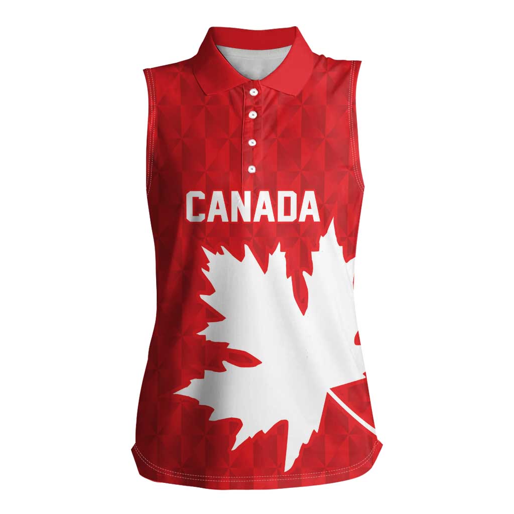 World Football 2026 Canada Custom Women Sleeveless Polo Shirt Canucks Maple Leaf Pattern - Wonder Print Shop