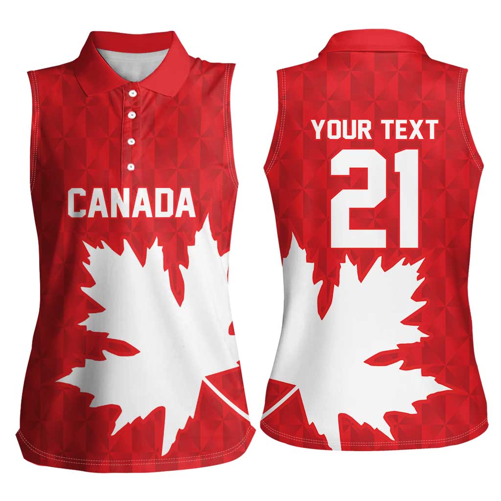 World Football 2026 Canada Custom Women Sleeveless Polo Shirt Canucks Maple Leaf Pattern - Wonder Print Shop