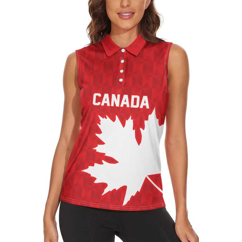 World Football 2026 Canada Custom Women Sleeveless Polo Shirt Canucks Maple Leaf Pattern - Wonder Print Shop