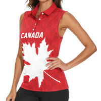 World Football 2026 Canada Custom Women Sleeveless Polo Shirt Canucks Maple Leaf Pattern - Wonder Print Shop