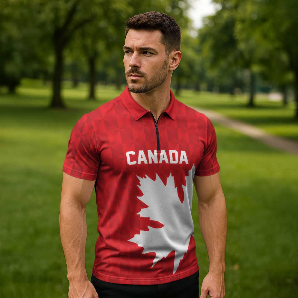 World Football 2026 Canada Custom Zipper Polo Shirt Canucks Maple Leaf Pattern - Wonder Print Shop