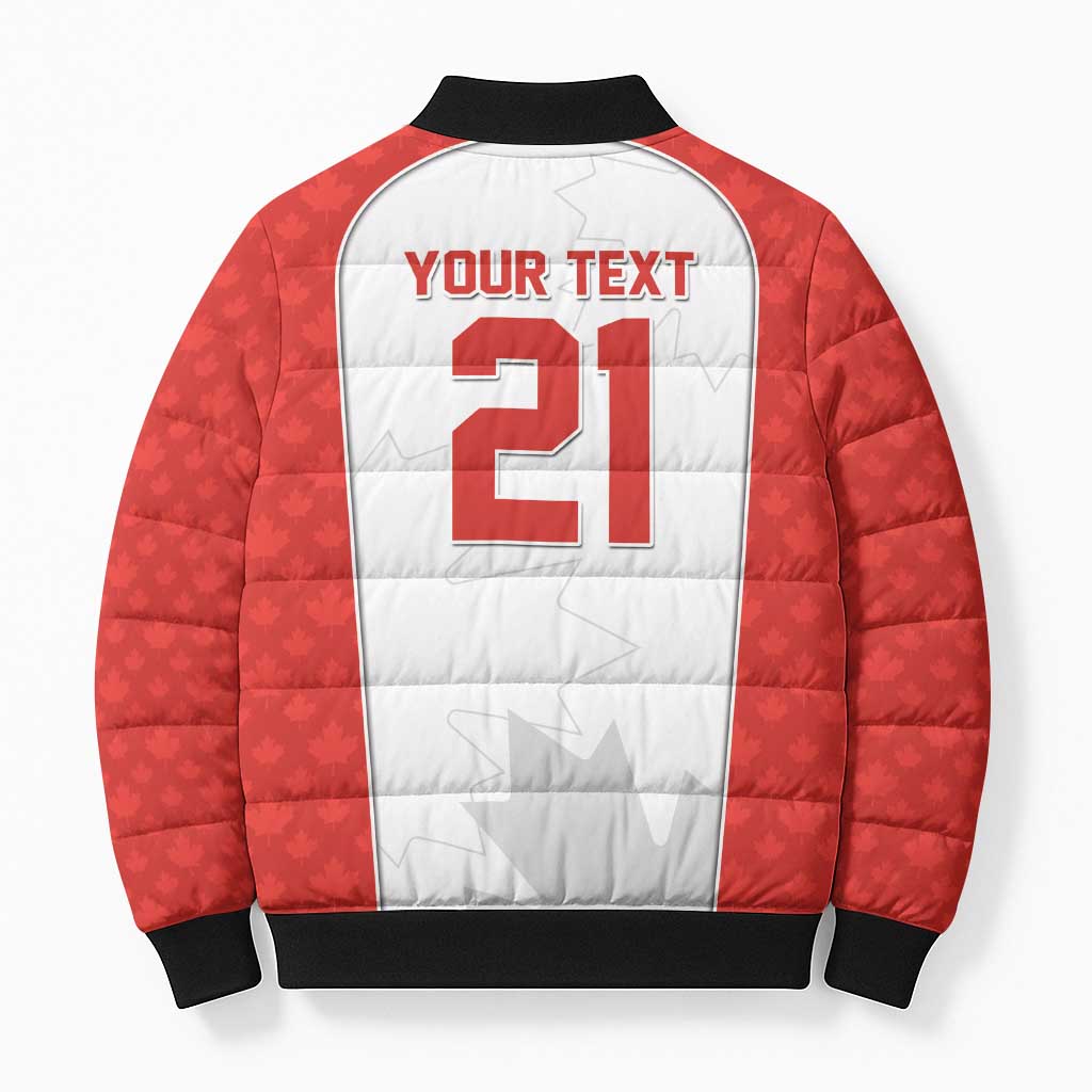 World Football 2026 Canada Custom Bomber Puffer Jacket Maple Leaf Seamless Pattern - Wonder Print Shop