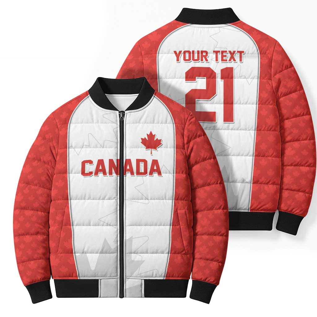World Football 2026 Canada Custom Bomber Puffer Jacket Maple Leaf Seamless Pattern - Wonder Print Shop