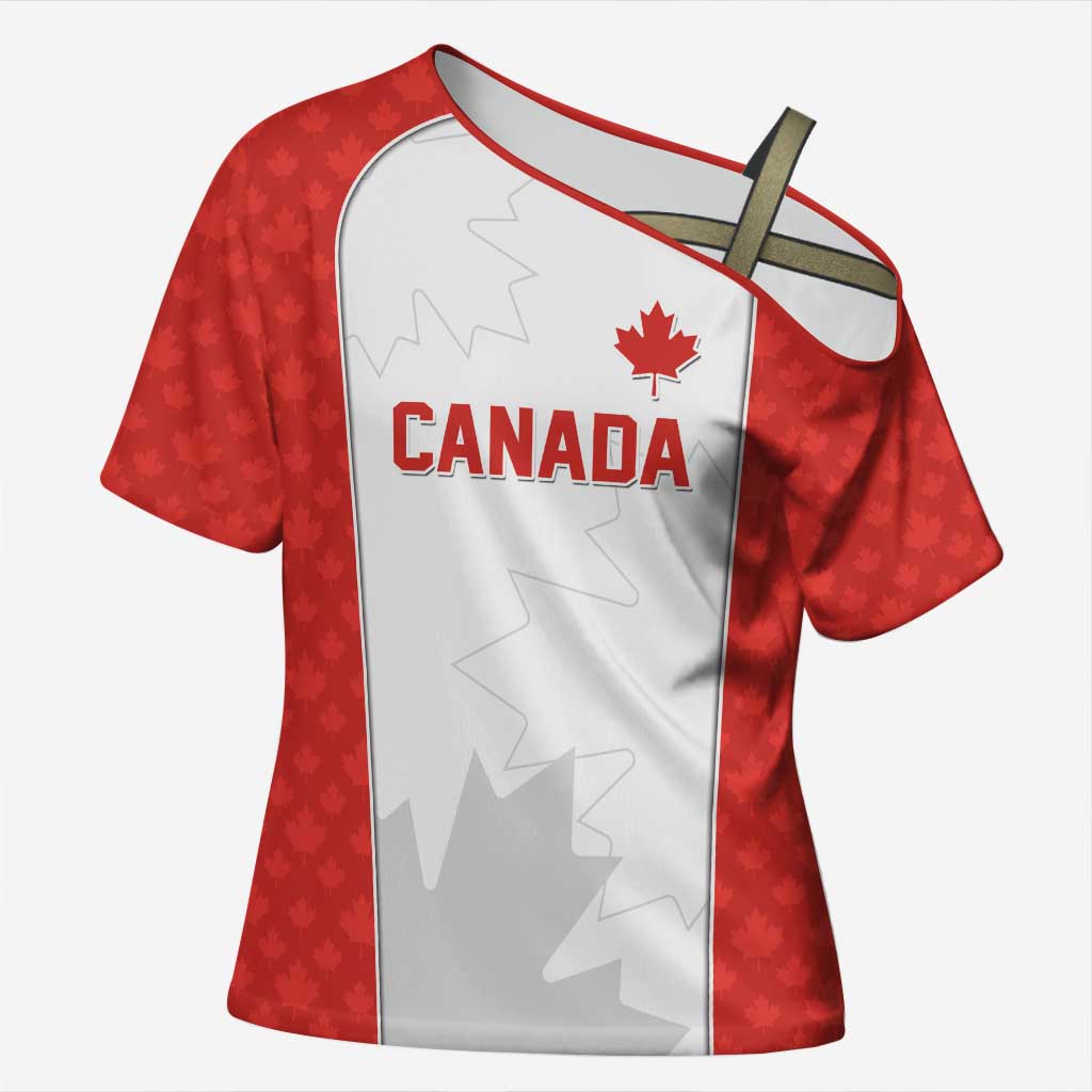 World Football 2026 Canada Custom Cross Shoulder Shirt Maple Leaf Seamless Pattern - Wonder Print Shop