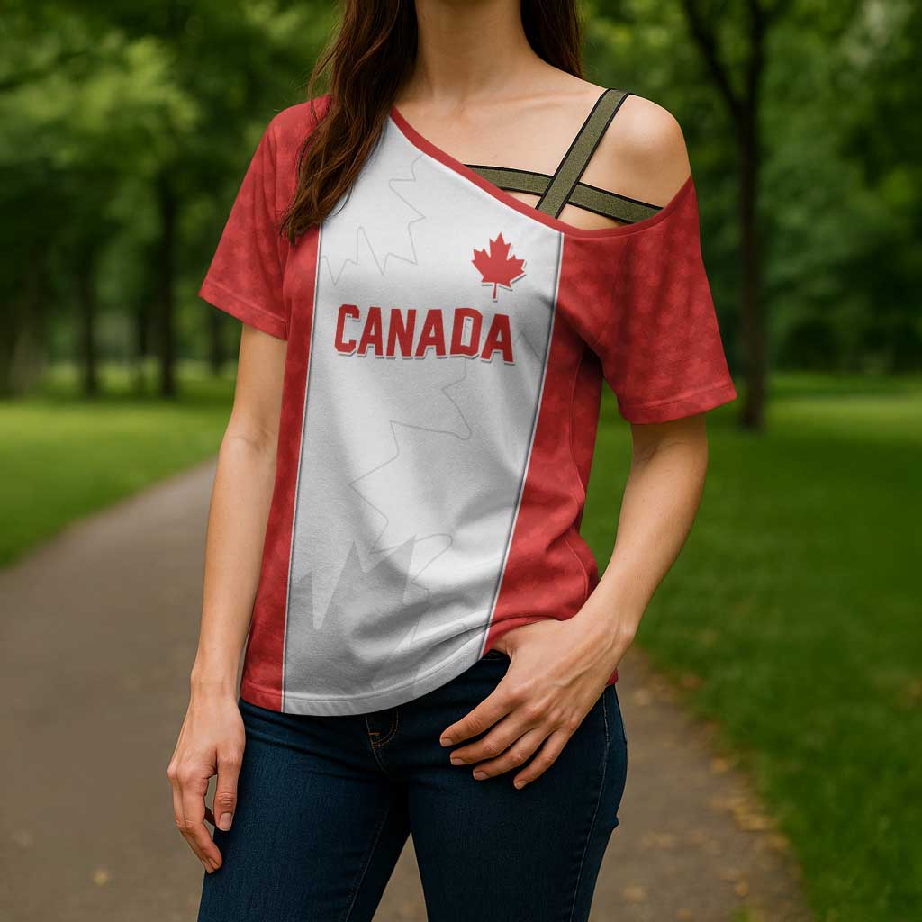 World Football 2026 Canada Custom Cross Shoulder Shirt Maple Leaf Seamless Pattern - Wonder Print Shop