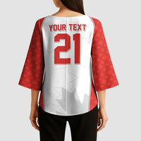 World Football 2026 Canada Custom Kimono Sleeve Blouse Maple Leaf Seamless Pattern - Wonder Print Shop
